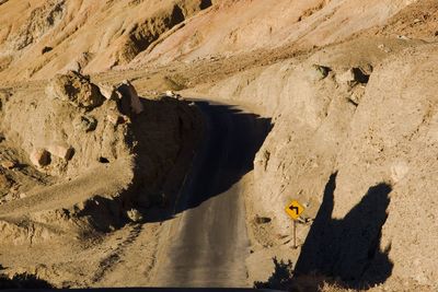 High angle view of footpath amidst rock formation at death valley national park