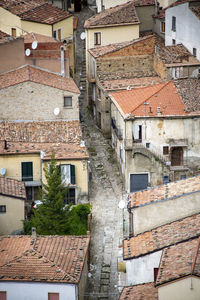 High angle view of houses in town