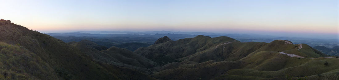 Panoramic view of landscape against sky during sunset