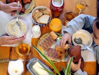 High angle view of food on table