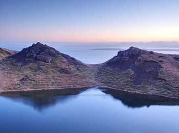 Scenic view of lake against sky during sunset