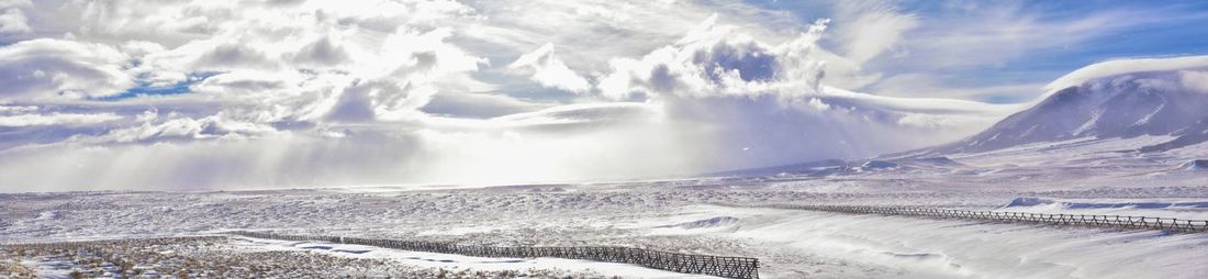 Panoramic view of snowcapped mountains against sky