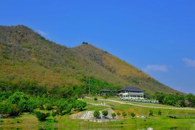 Scenic view of landscape against blue sky