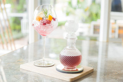 Close-up of ice cream served on table