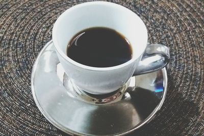 High angle view of coffee on table