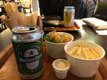 High angle view of food on table