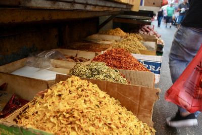 High angle view of vegetables for sale in market