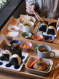 High angle view of food on table