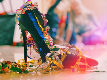 Close-up of multi colored toy on table