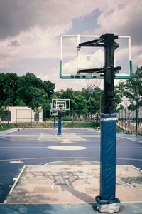 Rear view of basketball hoop against sky