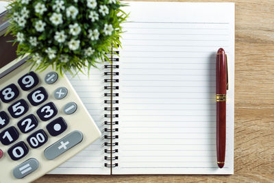 High angle view of pen on table