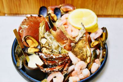 High angle view of food served in plate