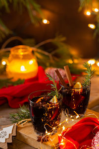 Seasonal and holidays concept. christmas mulled wine on a rustic wooden table