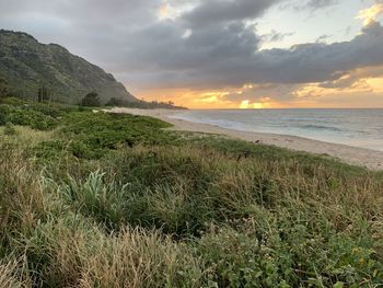 Scenic view of sea against sky during sunset