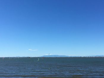 Scenic view of sea against clear blue sky