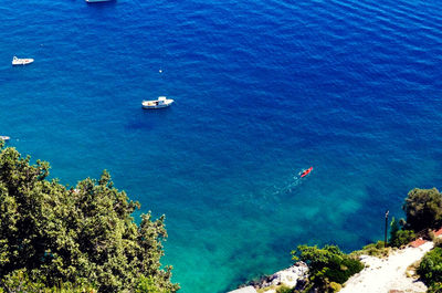 High angle view of boats in sea