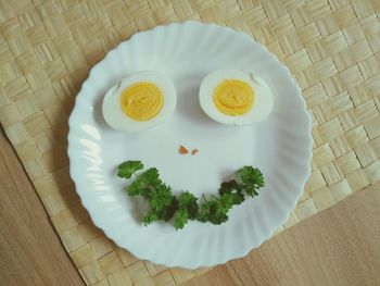 High angle view of food in plate on table