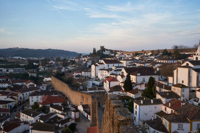 High angle view of townscape against sky