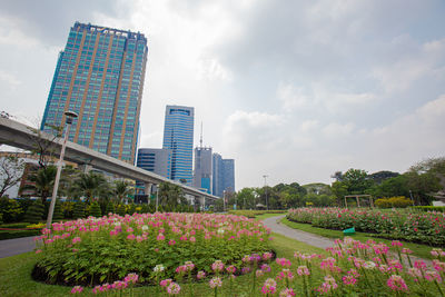 View of buildings in city against sky