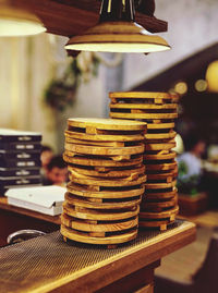 Stack of firewood in restaurant