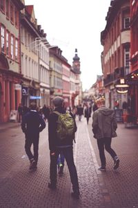 People walking on city street