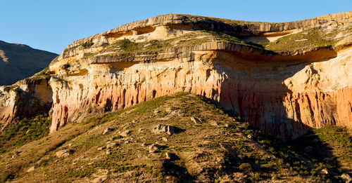 Rock formations on mountain against sky