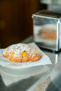 Sweet brioche croissant baked pastry and cream fresh for breakfa