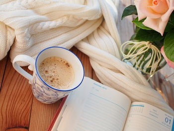 High angle view of coffee on table