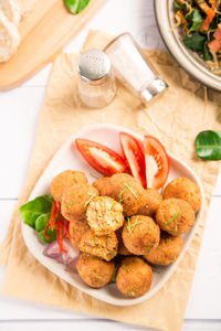 High angle view of food in plate on table