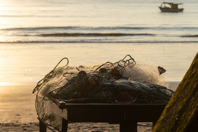 View of fish net on beach