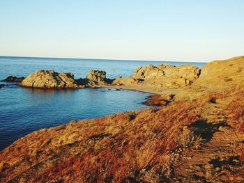 Scenic view of sea against clear sky