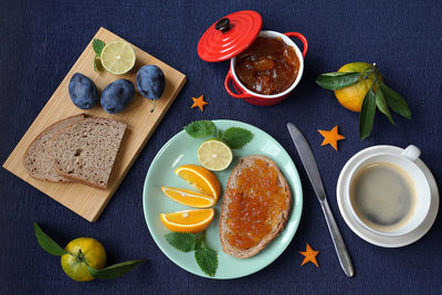 Directly above shot of breakfast on table
