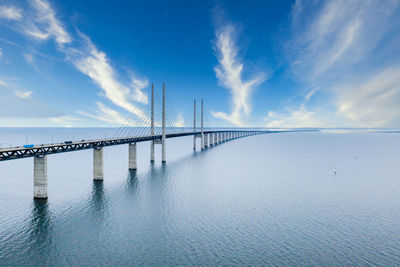 Aerial view of the bridge between denmark and sweden, oresundsbron.