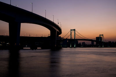 Bridge over road against sky during sunset