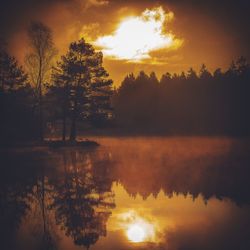 Scenic view of lake against sky during sunset