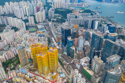 Aerial view of modern buildings in city