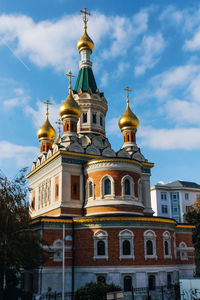 Low angle view of russian orthodox church against vienna sky