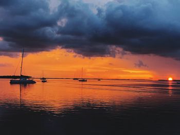 Scenic view of sea against orange sky