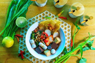 High angle view of food on table