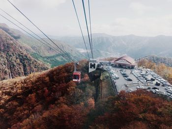 Overhead cable car in mountains
