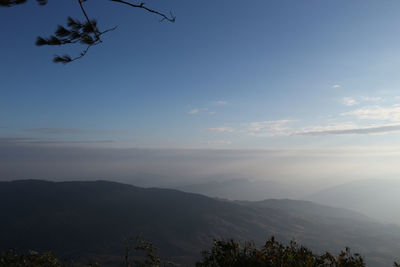 Scenic view of silhouette mountains against sky at sunset