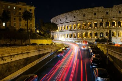 Light trails on road at night