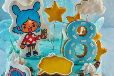 High angle view of multi colored toys