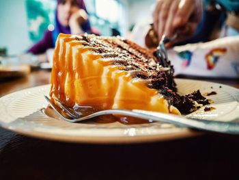 Close-up of cake in plate on table