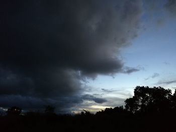 Silhouette of trees against cloudy sky