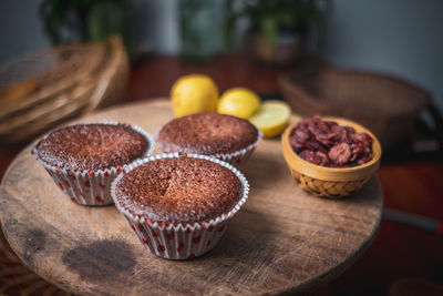 Close-up of cupcakes on table