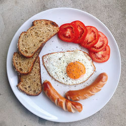 High angle view of breakfast served on table