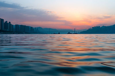 Scenic view of sea against sky at sunset