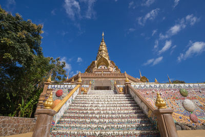 Low angle view of temple building against sky