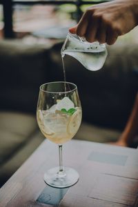Close-up of wineglass on table
